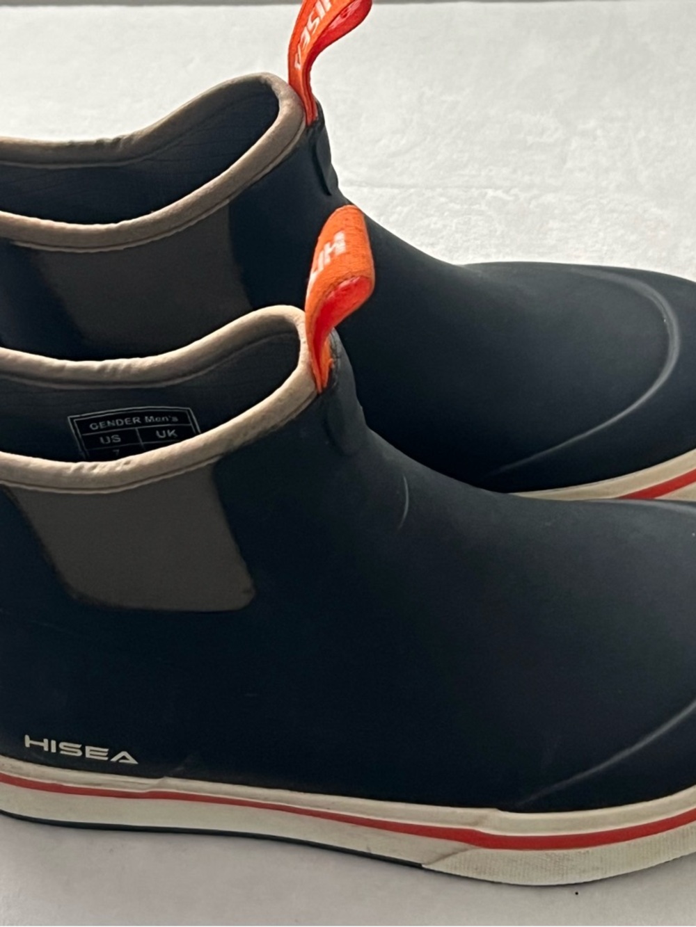 HISEA Men’s Navy and Orange Slip-On Waterproof Rain Boots, Size 7 - Picture 3 of 14